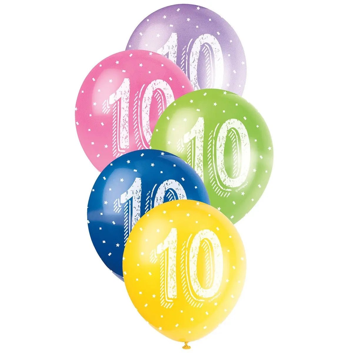 10th Birthday Pearl Latex Balloons 30cm (12") 5pk Assorted Colours - Party Owls