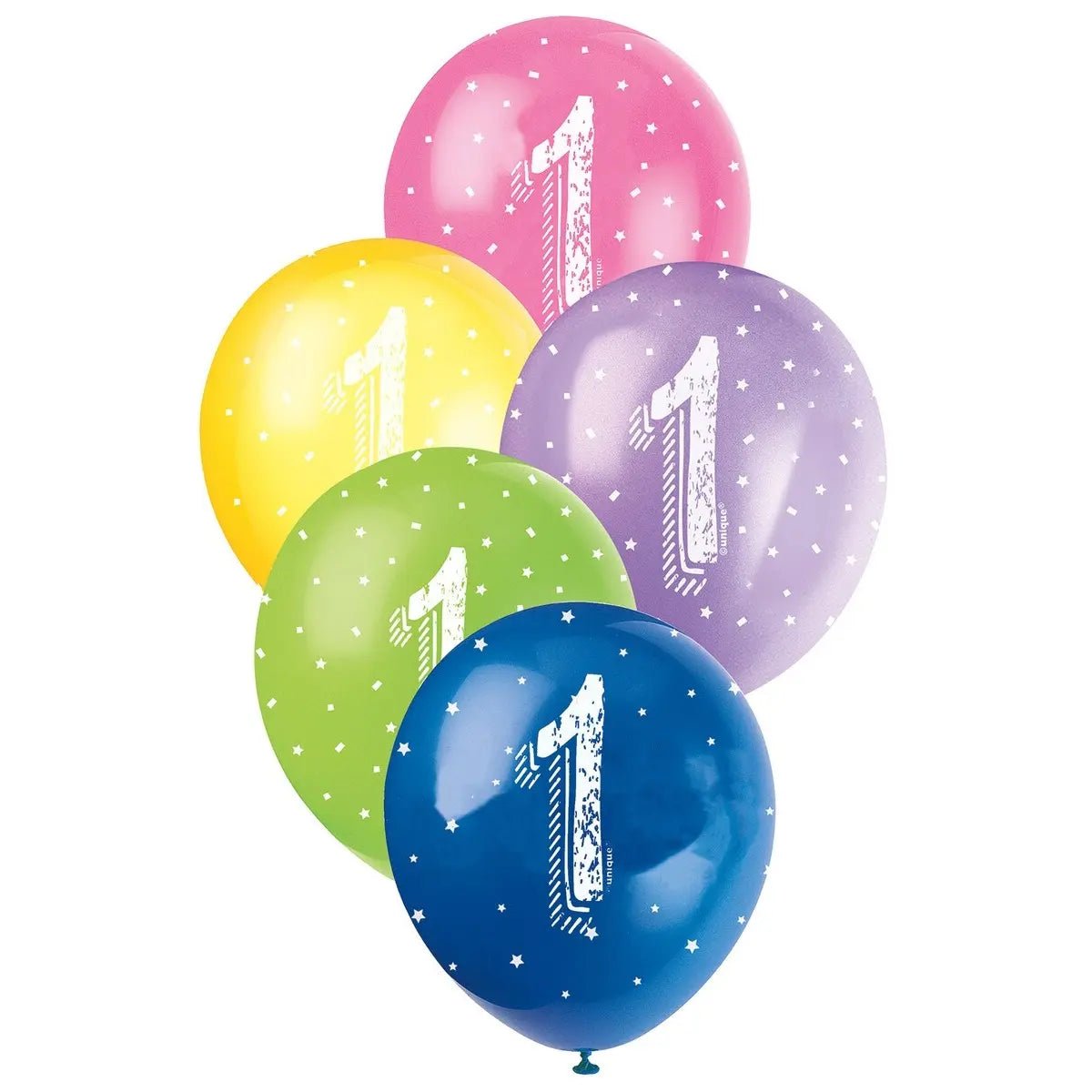 1st Birthday Pearl Latex Balloons 30cm (12") 5pk Assorted Colours - Party Owls