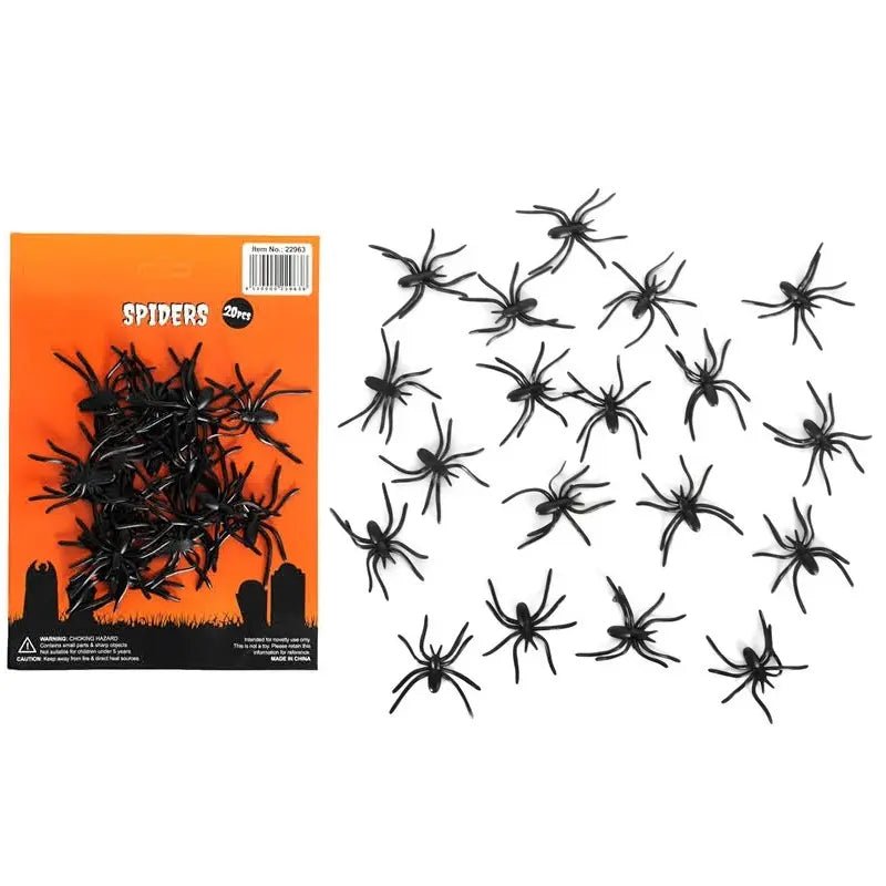 20 Fake Plastic Spiders 5cm Halloween Decorations - Party Owls