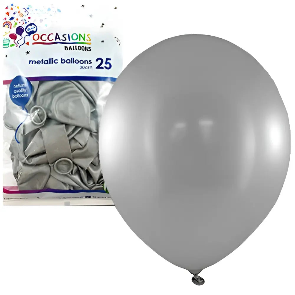 Metallic Silver Latex Balloons 30cm (12") 25pk