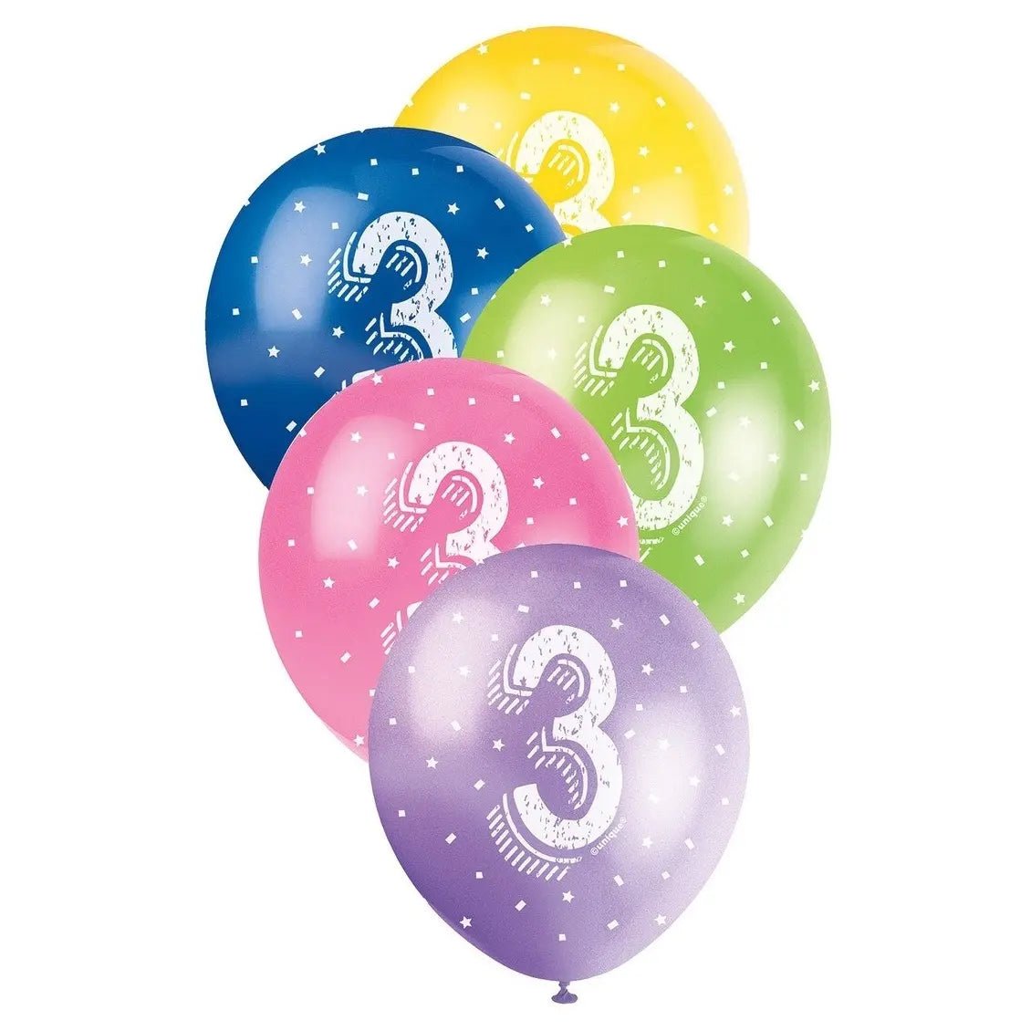 3rd Birthday Pearl Latex Balloons 30cm (12") 5pk Assorted Colours - Party Owls