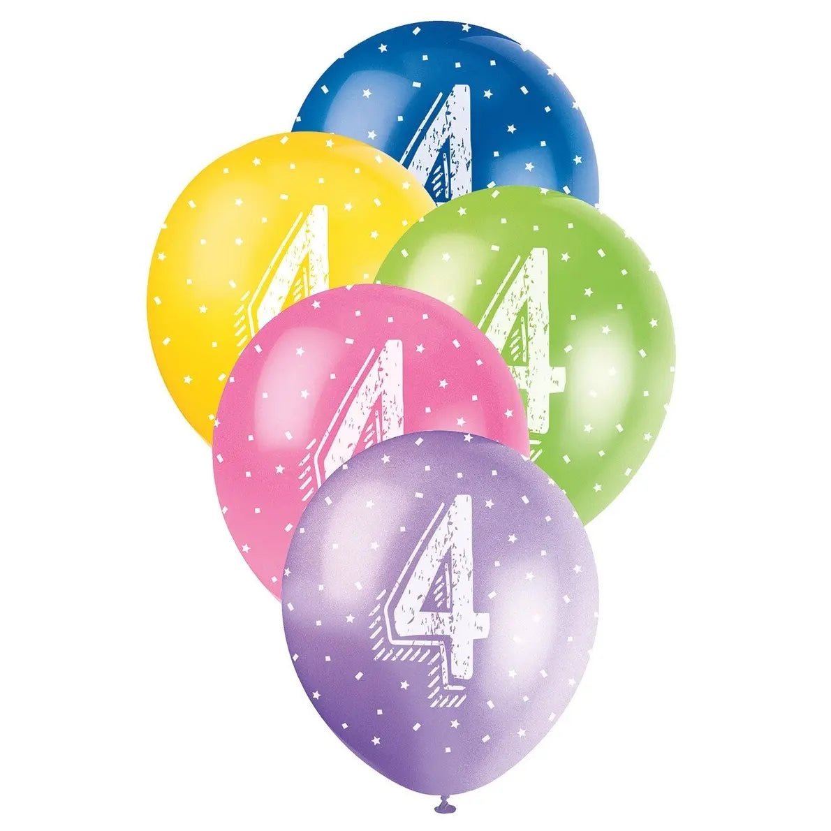 4th Birthday Pearl Latex Balloons 30cm (12") 5pk Assorted Colours - Party Owls