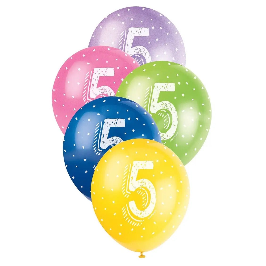 5th Birthday Pearl Latex Balloons 30cm (12") 5pk Assorted Colours - Party Owls