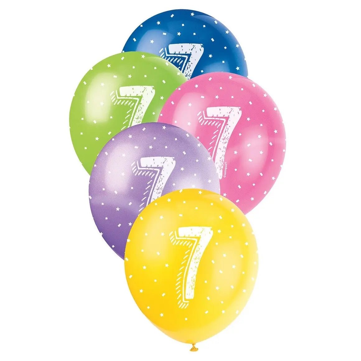 7th Birthday Pearl Latex Balloons 30cm (12") 5pk Assorted Colours - Party Owls