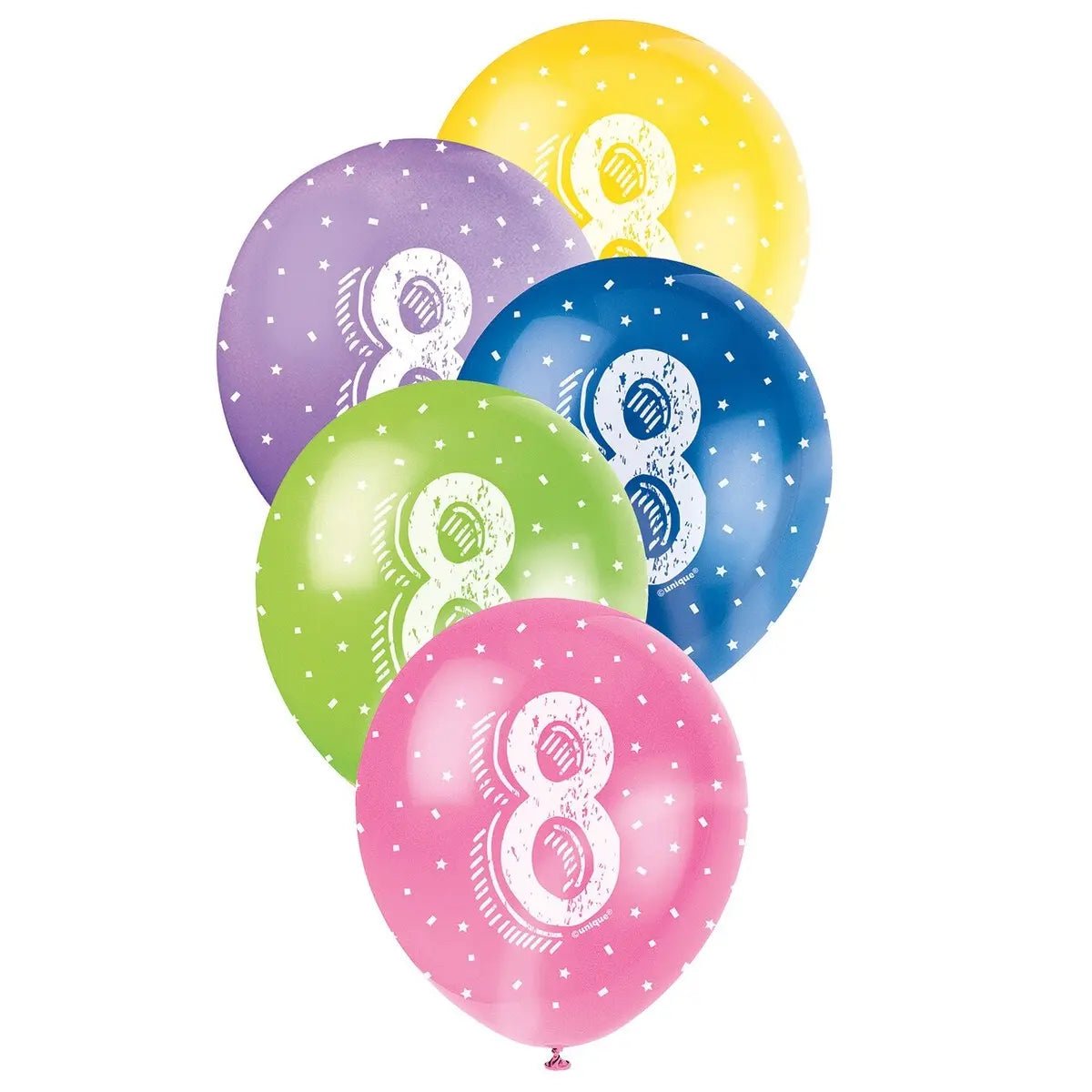 8th Birthday Pearl Latex Balloons 30cm (12") 5pk Assorted Colours - Party Owls