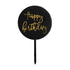 Black & Gold Happy Birthday Round Cake Topper - Party Owls