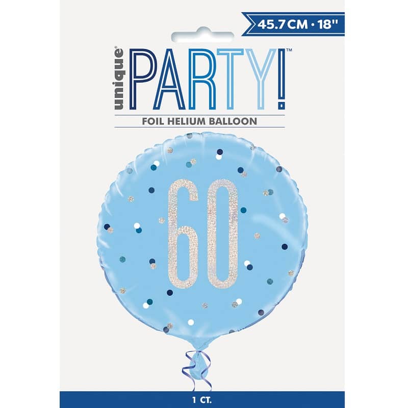 Blue 60th Birthday Foil Prismatic Balloon 45cm (18") - Party Owls