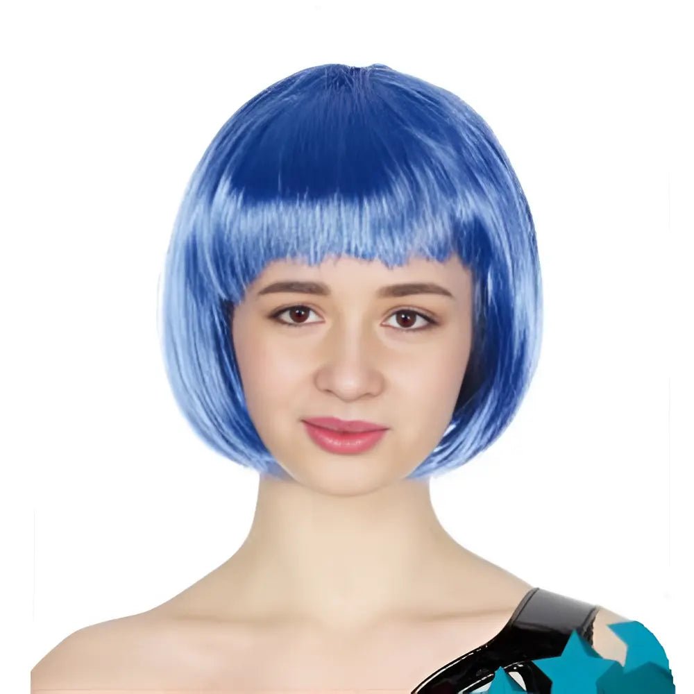 Blue Short BOB Wig With Fringe - Party Owls