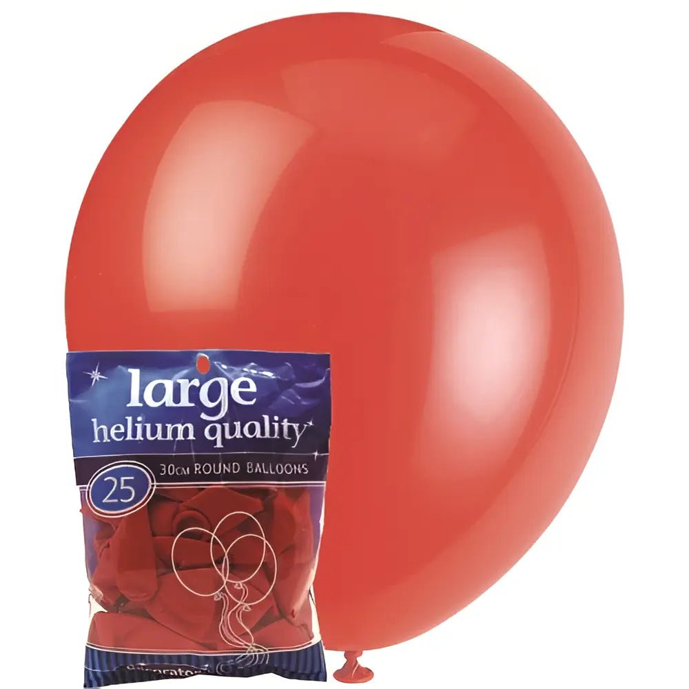 Bright Red Solid Colour Latex Balloons 30cm (12") 25pk - Party Owls