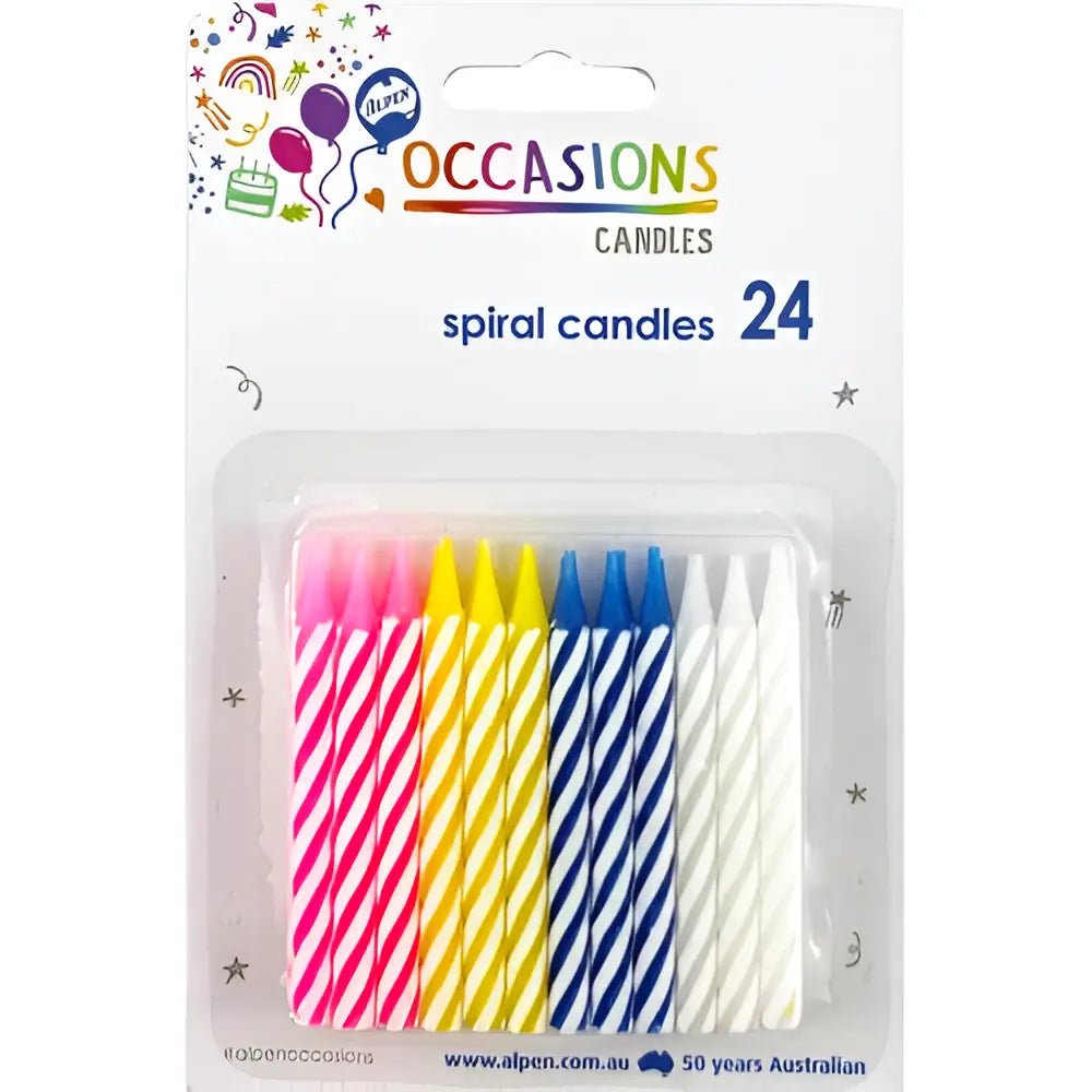 Candy Spiral Birthday Candles 24pk Assorted Colours - Party Owls