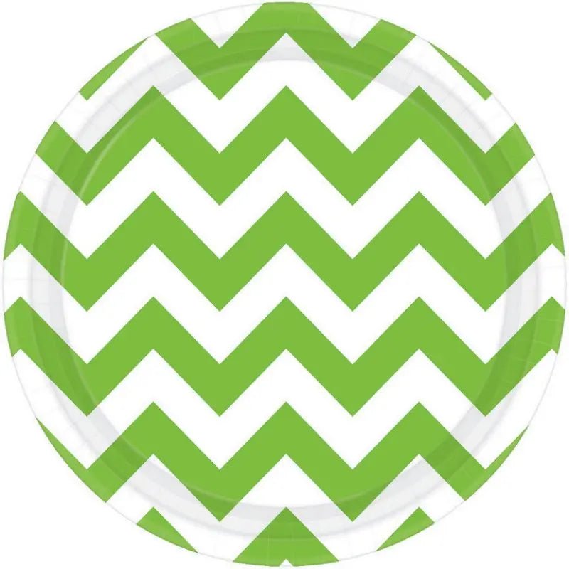 Chevron Lime Green Small Round Paper Plates 17cm (7") 8pk - Party Owls