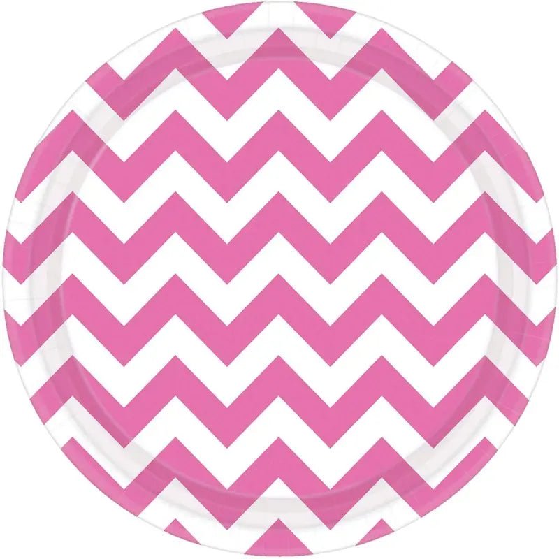 Chevron Pink Large Round Paper Plates 23cm (9") 8pk - Party Owls