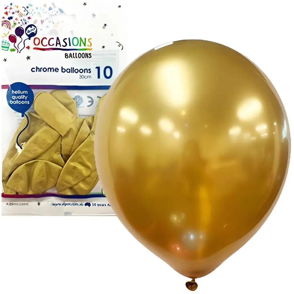 Chrome Gold Latex Balloons 30cm (12") 10pk - Party Owls