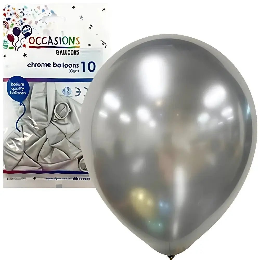 Chrome Silver Latex Balloons 30cm (12") 10pk - Party Owls