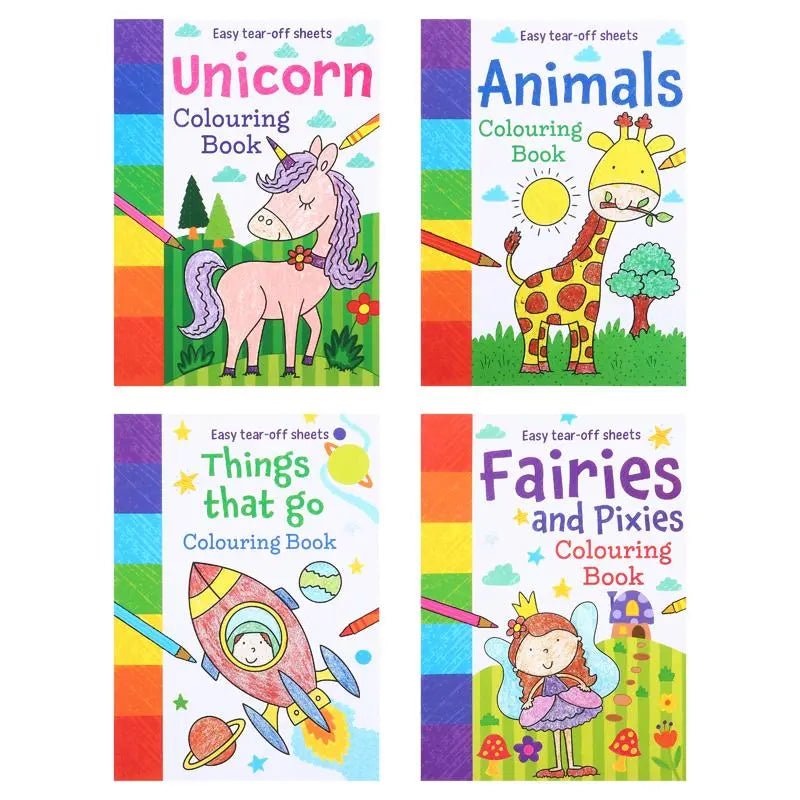 Colouring Books 4pk 64 - Page Unicorn Animals Space Fairies - Party Owls