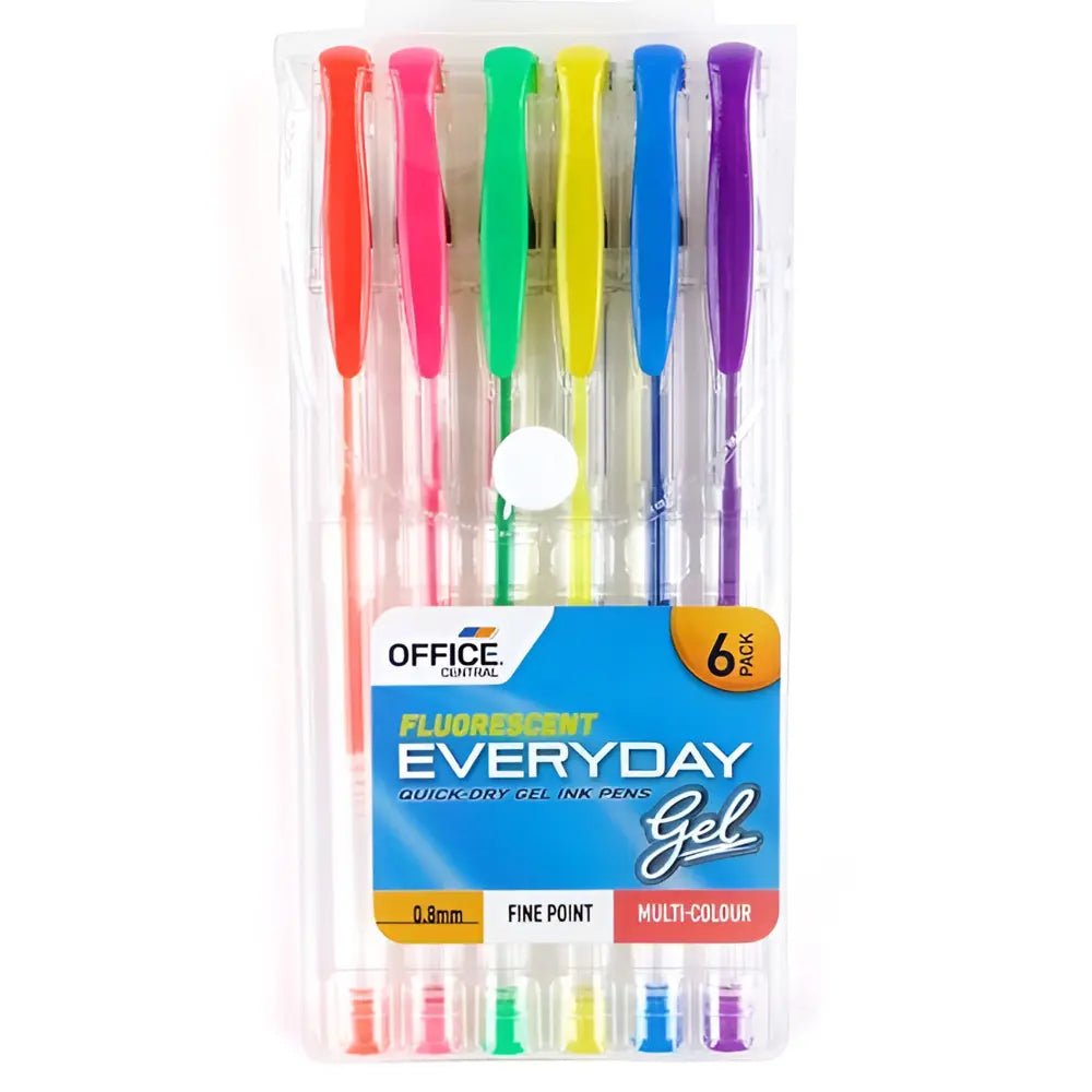 Gel Pens 0.8mm 6pk Assorted Fluro Ink Colours - Party Owls