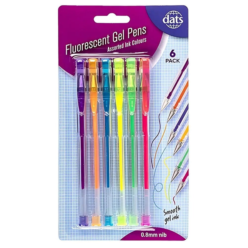 Gel Pens 0.8mm 6pk Mixed Fluro Ink Colours - Party Owls