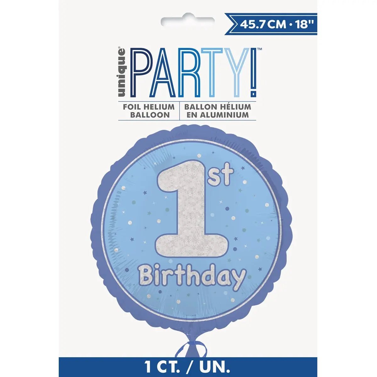 Glitz Blue 1st Birthday Prismatic Foil Balloon 45cm (18") - Party Owls