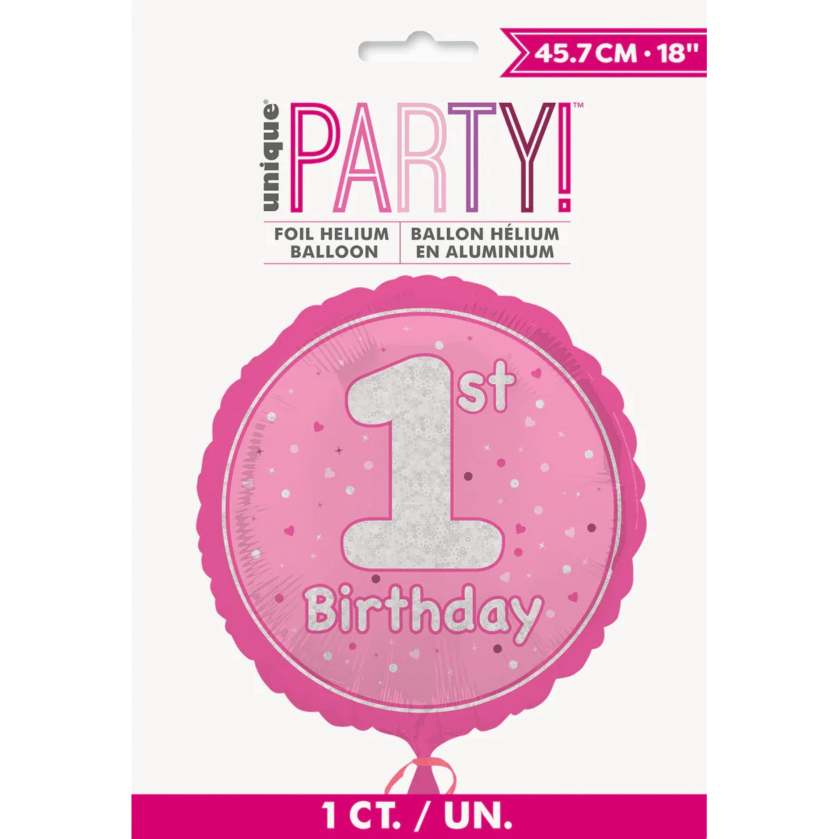 Glitz Pink 1st Birthday Prismatic Foil Balloon 45cm (18") - Party Owls