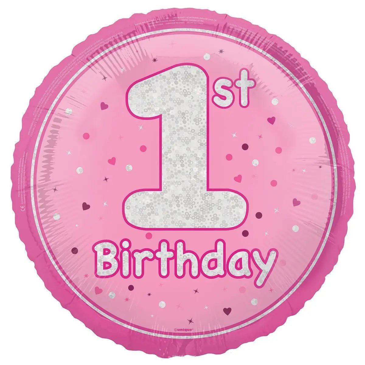 Glitz Pink 1st Birthday Prismatic Foil Balloon 45cm (18") - Party Owls