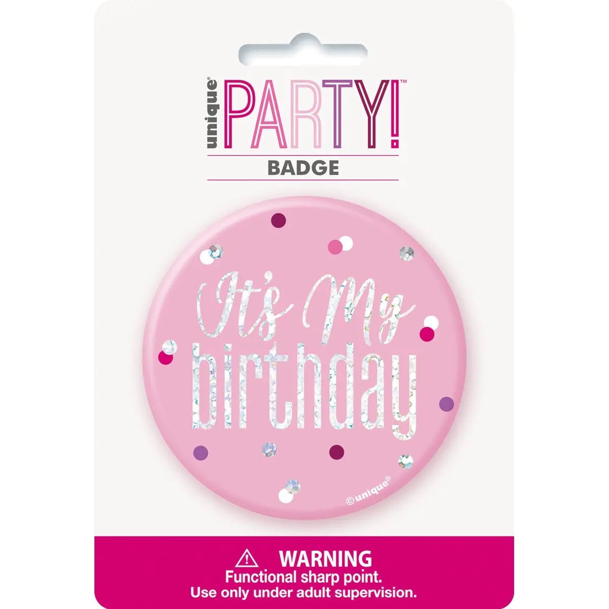 Glitz Pink Birthday Badge 7.6cm (3") - It's My Birthday - Party Owls