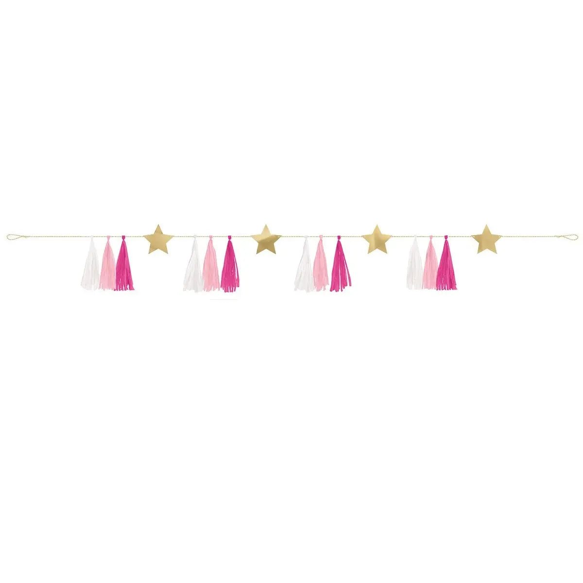 Gold Foil Star & Pink Tassel Garland 1.82m (6') Hanging Decorations - Party Owls