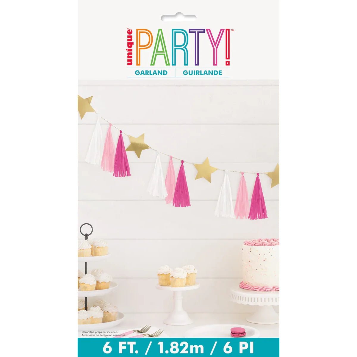 Gold Foil Star & Pink Tassel Garland 1.82m (6') Hanging Decorations - Party Owls