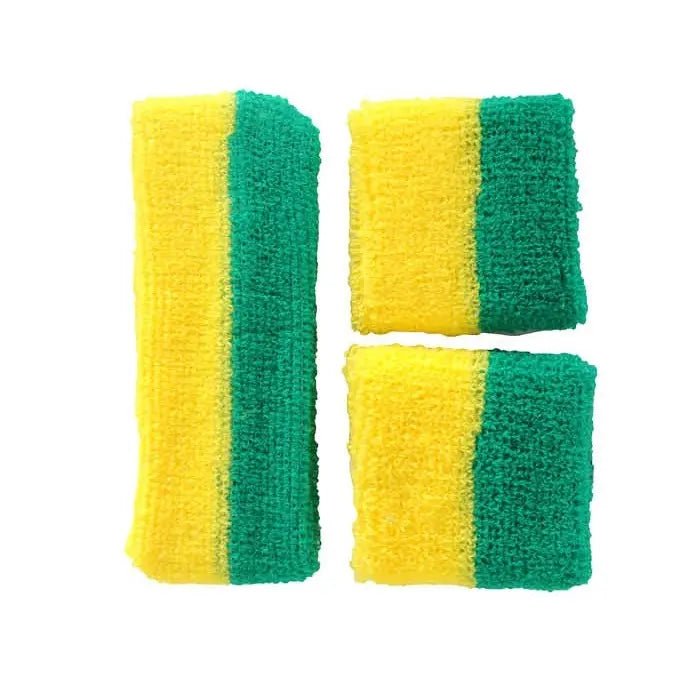 Green & Yellow 80's Cotton Wristbands Headband Sweatbands Set - Party Owls