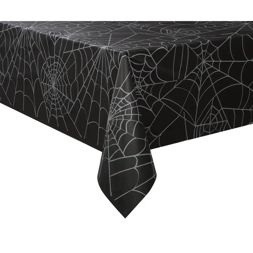 Halloween Black With White Spiderweb Plastic Table Cover Tablecloth - Party Owls