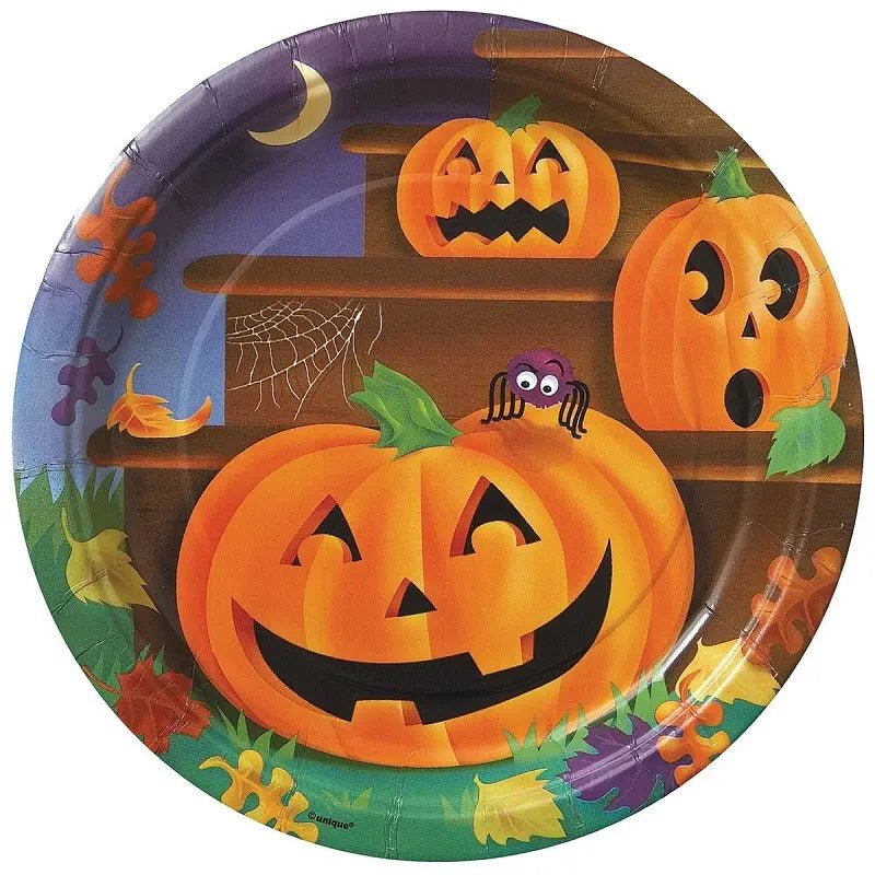 Halloween Pumpkin Steps Large Paper Plates 23cm (9") 8pk - Party Owls