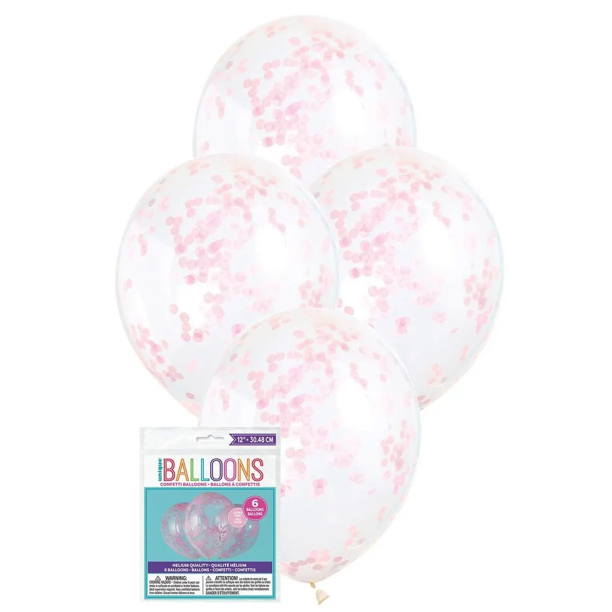 Light Pink Confetti Latex Balloons 30cm (12") 6pk Pre - filled - Party Owls