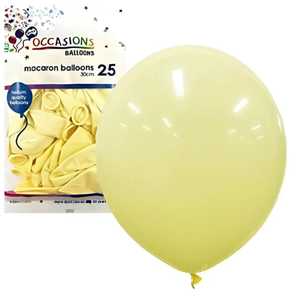 Macaron Lemon Yellow Latex Balloons 30cm (12") 25pk - Party Owls