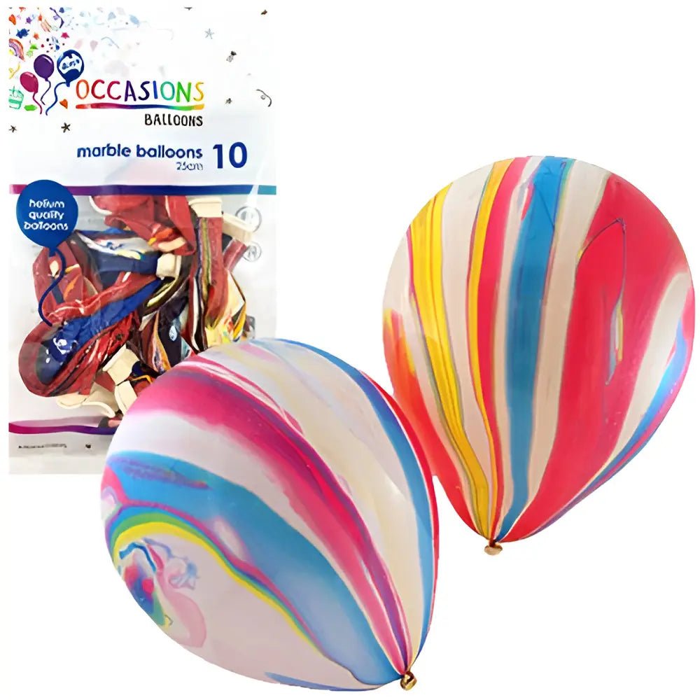 Marble Multi - colour Latex Balloons 25cm (10") 10pk - Party Owls