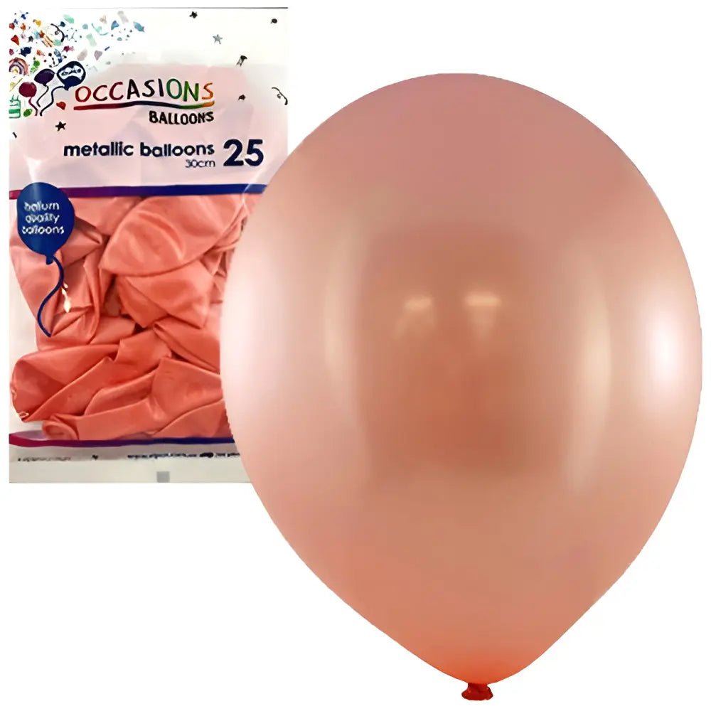 Metallic Rose Gold Latex Balloons 30cm (12") 25pk - Party Owls