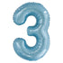 Powder Blue Number 3 Giant Numeral Foil Balloon 86CM (34") - Party Owls