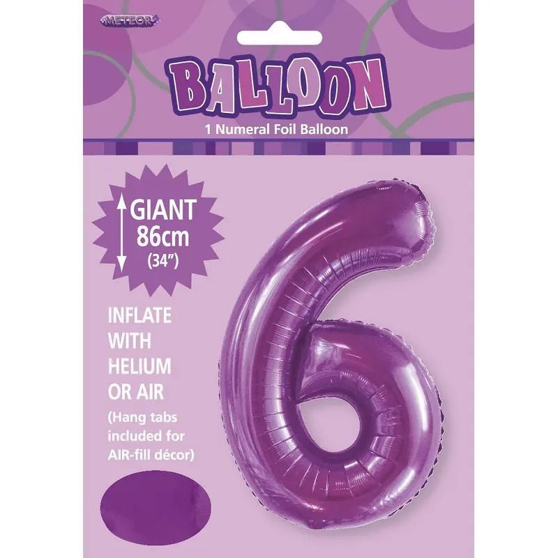 Pretty Purple Number "6" Giant Numeral Foil Balloon 86cm (34") - Party Owls