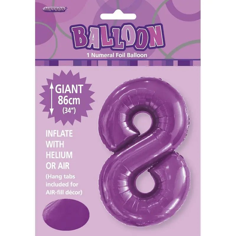 Pretty Purple Number "8" Giant Numeral Foil Balloon 86cm (34") - Party Owls