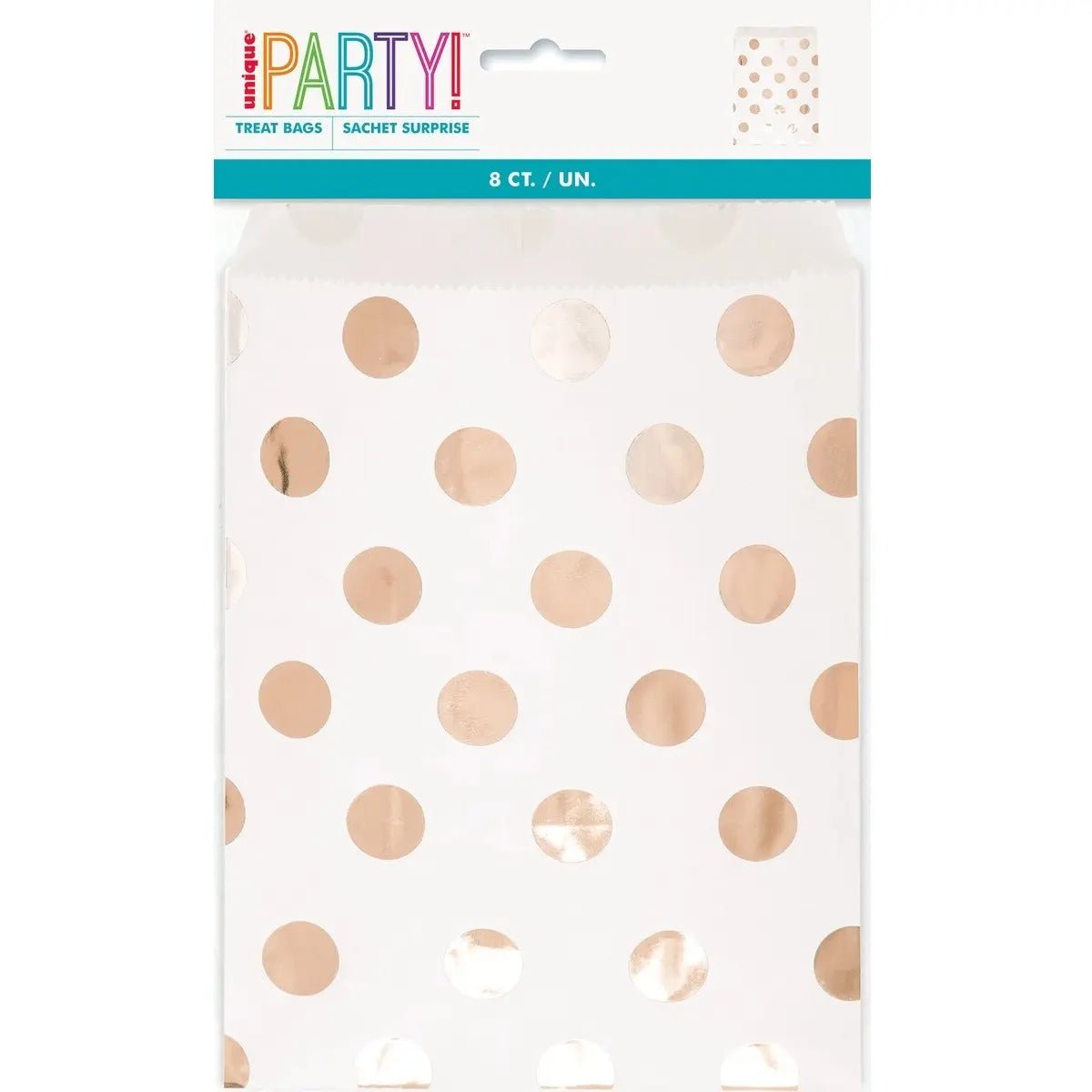 Rose Gold Polka Dots Party Bags 8pk - Party Owls