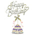 Silver Happy Birthday Cake Topper With Bow 12cm x 20cm - Party Owls