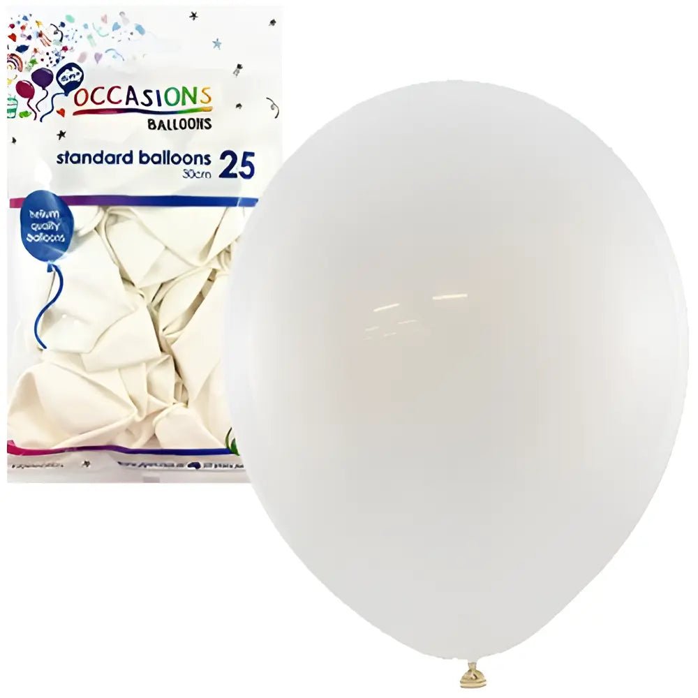 Standard White Latex Balloons 30cm (12") 25pk - Party Owls