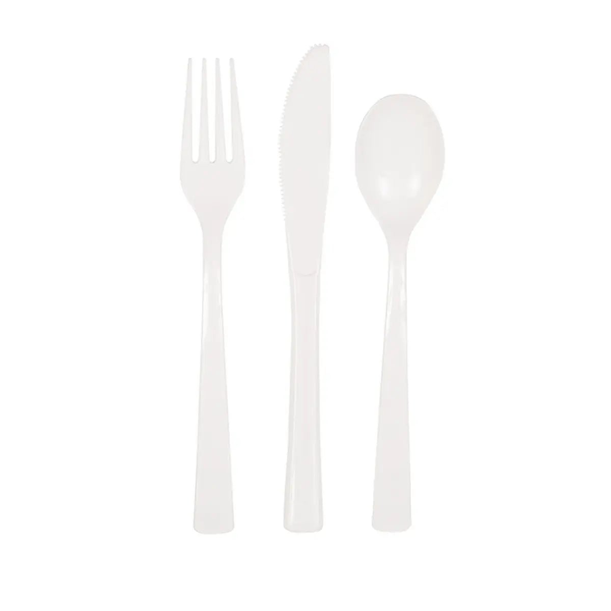 White Solid Colour Plastic Assorted Cutlery 18pk Reusable - Party Owls