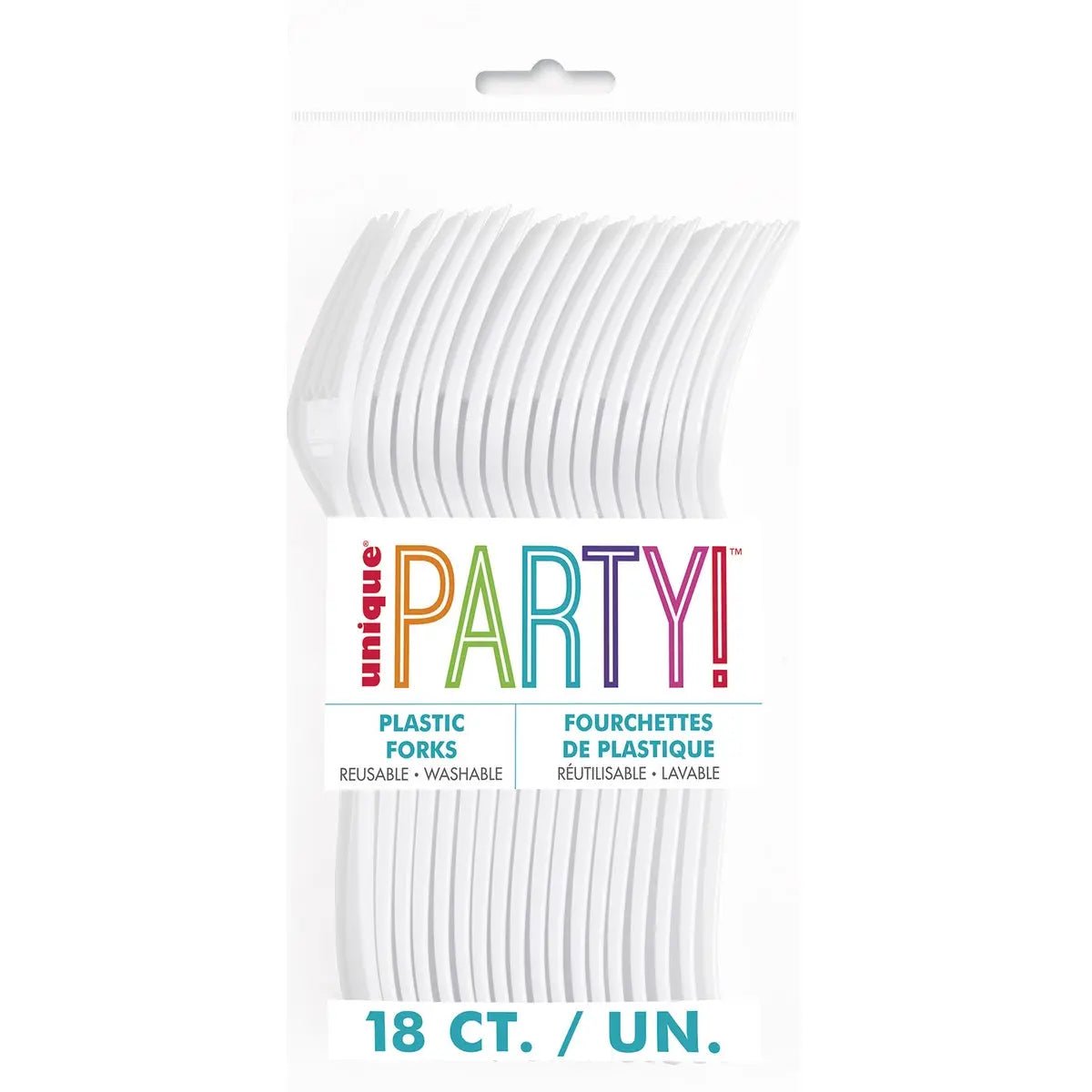 White Solid Colour Plastic Forks 18pk Reusable - Party Owls