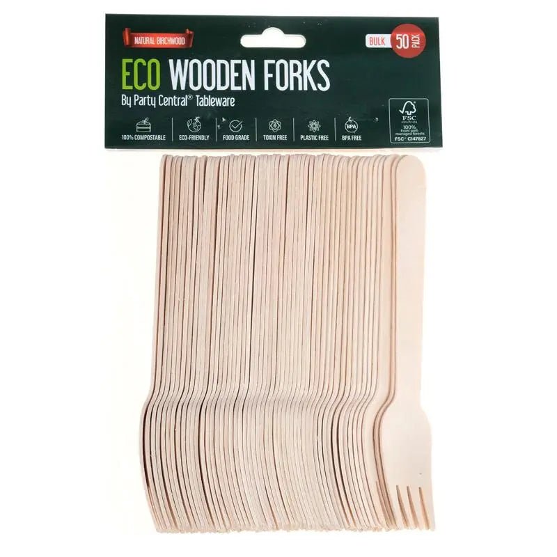 Wooden Forks 50pk Cutlery Pack - Party Owls