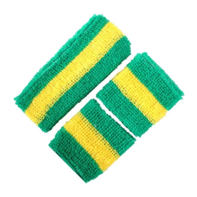 Yellow & Green 80's Cotton Wristbands Headband Sweatbands Set - Party Owls