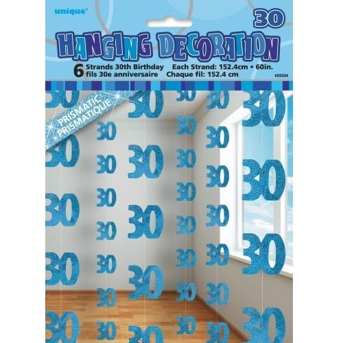 Glitz Blue Silver 30th Birthday Hanging Decorations 55334 - Party Owls