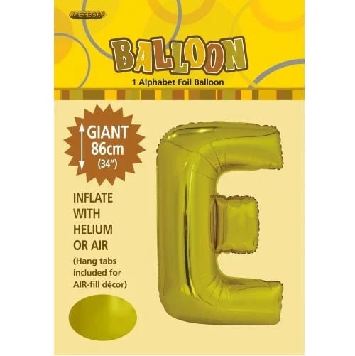 86CM (34") Gold Letter E Giant Jumbo Alphabet Helium Foil Balloon 43164 - Party Owls