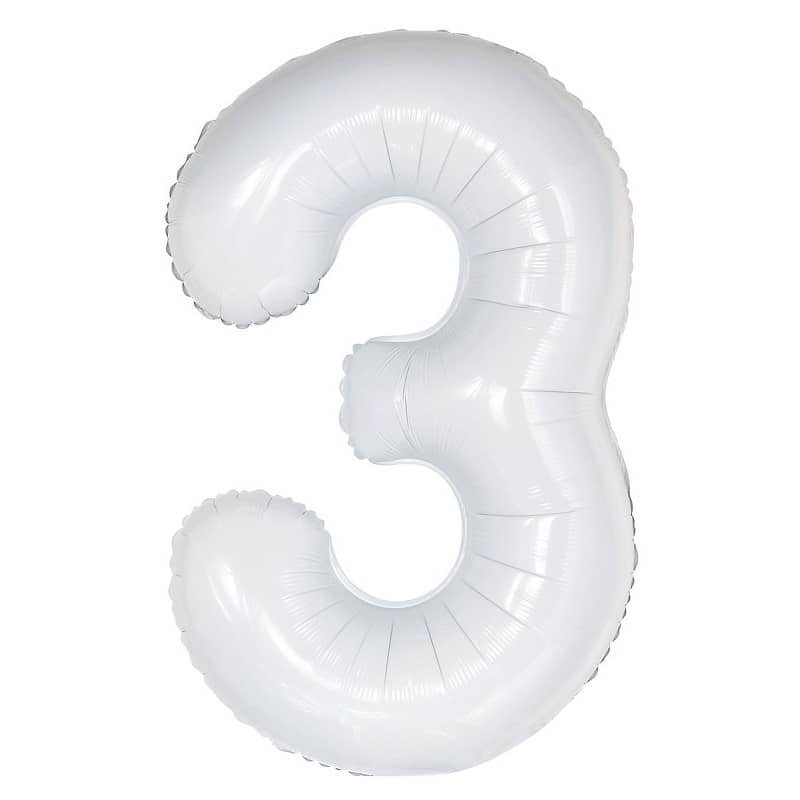 White Number 3 Giant Numeral Foil Balloon 86CM (34") 50673 - Party Owls