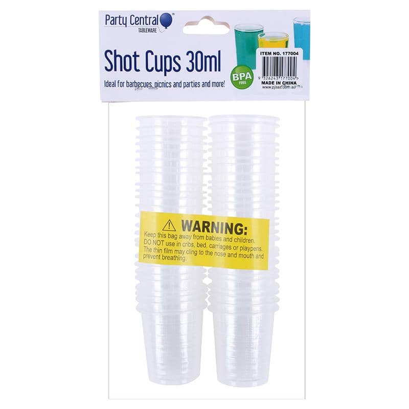 Clear Plastic Shot Glasses 30ml 50pk Drinkware - Party Owls