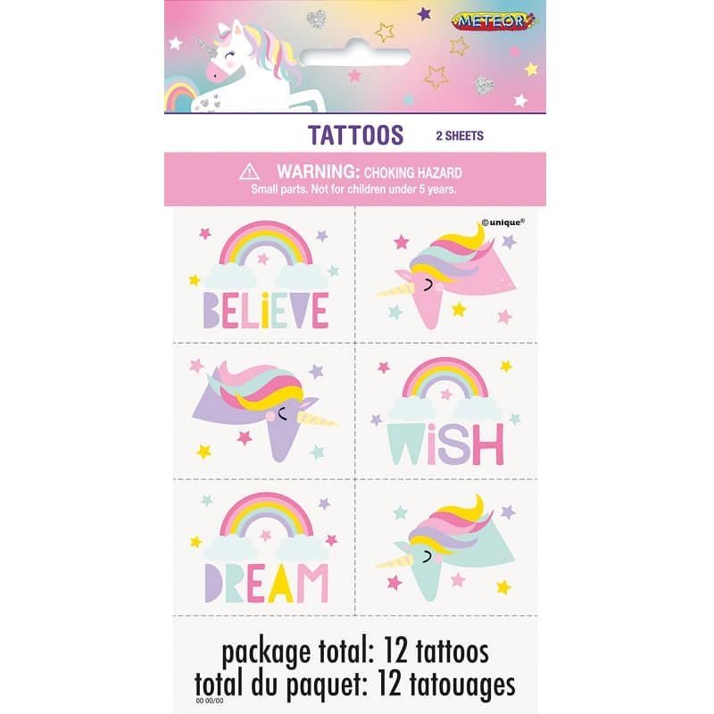 Pastel Unicorn Fake Tattoos 12PCS 25938 - Party Owls