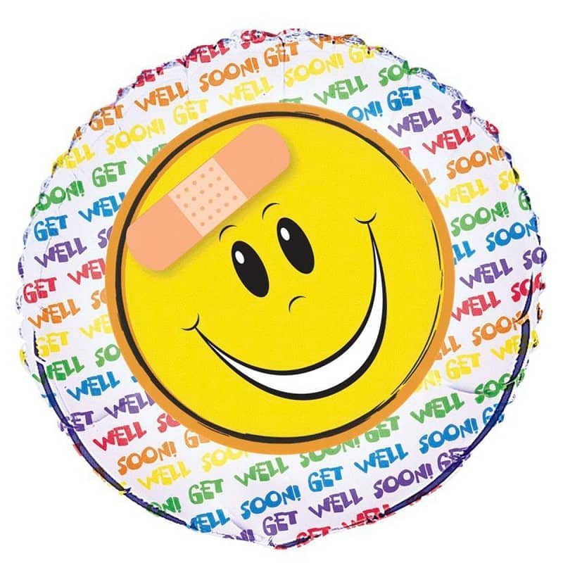 Get Well Soon Yellow Smiley Face With Bandage Foil Balloon 45cm (18") 52211 - Party Owls